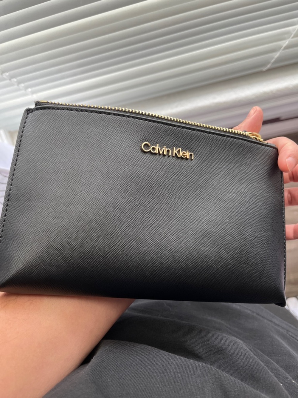 Calvin Klein Black Leather Wristlet with Gold Logo - Picture 8 of 11